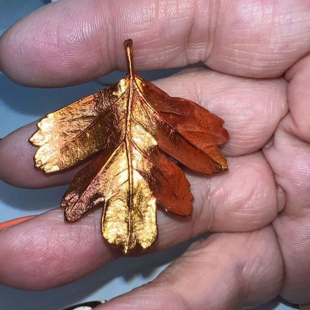 Vintage Copper Overlay Leaf Brooch